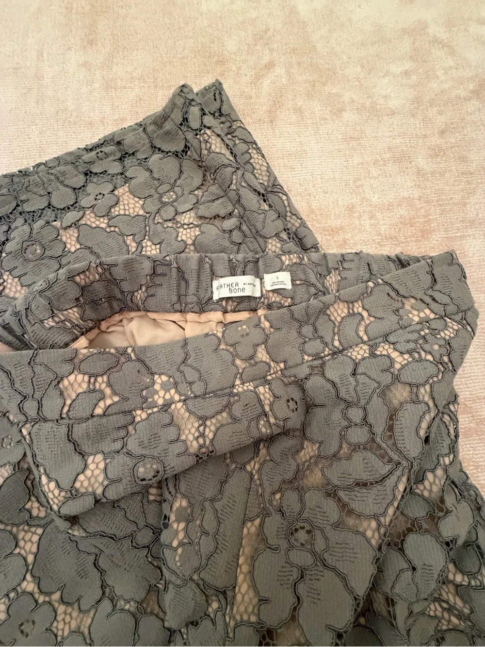 Olive Lace Wide-Leg Pants with Nude Lining - Picture 3 of 3